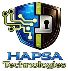 HAPSA Technologies shield logo — blue and green circuitry with keyhole